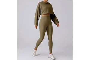 Women's Yoga Set Crop Top High Waist Leggings Two-Piece Activewear Supportive Sports Bra Eco-Friendly Breathable Mesh Front
