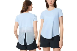 Women's Summer Sports Yoga Top Lightweight Breathable Cover T-Shirt with Casual Round Neck and Short Sleeves Fashionable