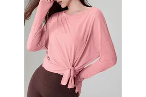 Women Long Sleeve Yoga Workout Top Loose Breathable Running Gym Activewear Custom Logo Front 100% Polyester OEM Manufacturer