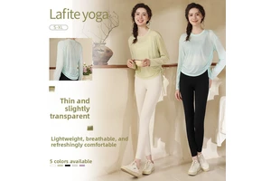 Womens Yoga Top Wide Mesh Loose Blouse Set Quick-Drying Lightweight Long-Sleeve Running Fitness Workouts Sports Sexy Style