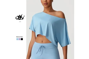 New Loose Crop Top One-shoulder Casual Tops Breathable Comfortable Women's Sports T-shirt Cover up Sports Fitness Yoga Wear