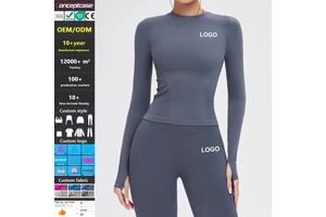 Custom Seamless Quick-Drying Long-Sleeve Yoga Top Round Neck Fitted Athletic Yoga Wear Outdoor Running Fitness T-Shirt for Women