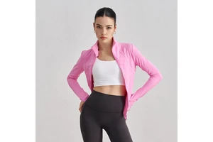Slim Activewear Stand up Collar Thumb Hole Running Tops Women Gym Fitness Workout Long Sleeve Zipper Yoga Jacket