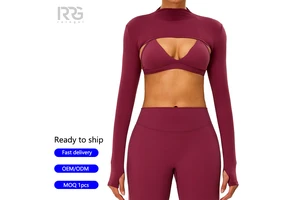 Roregal Women's Brushed Semi-High Neck Long-Sleeve Yoga Cover-Up Lightweight Breathable Sports Shawl Fitness Top