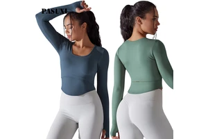 PASUXI Women's High Quality Long Sleeve Yoga Top Slim Fit Round Neck for Gym Running Activewear Casual Workout Sportswear