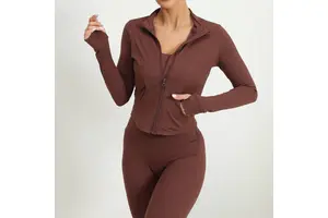 High Quality Women's Gym Yoga Zipper Jacket Custom Fitness Clothing Breathable Lightweight Seamless Plus Size Long Recyclable