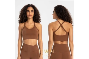 New Gathered Top Sexy Cross Straps High Stretch Buttery Soft Align V Neck Sports Yoga Bra Custom logo