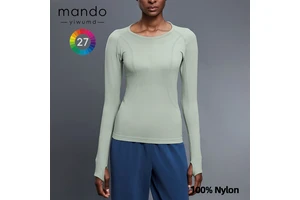 Seamless Ultralight 100% Nylon High Elasticity Long Sleeve Round Neck T-shirt Women's Gym Jogging Sports Yoga Top
