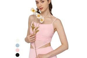 Sexy Mesh Patchwork Vest Custom Logo Running Fitness Sleeveless Crop Top Sports Tops Yoga Tank Top With Fixed Pad for Women