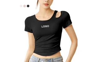 Custom Short Sleeve Cropped Yoga Gym Tops Lightweight Quick Drying Breathable Fitness Women's T Shirt with Built-in Padded Bras