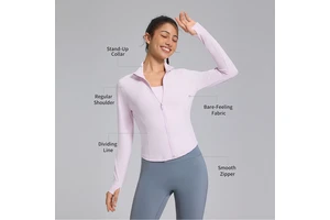 Wholesale Custom Breathable Simple Basic Gym Yoga Top Jacket Fitness Zip Yoga Top Thumbhole Tight Active Workout Jackets Women