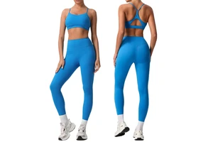 Women's Quick-Drying 2-Piece Set Breathable Sports Suit High Waist Lifting Nine-Point Leggings Yoga Bra for Outdoor Fitness