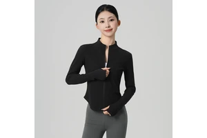 Adult Stand up Collar Zipper Cardigan Sports Running Fitness Yoga Dance Tops Women Long Sleeve Zipper Jacket
