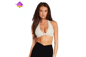 Women's Sexy Slim Fit V-Neck Halter Sports Bra Wire-Free Crisscross Back Yoga Cami Top New Workout Tank for Gym Simple Print
