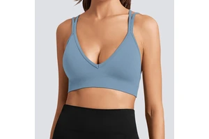 Fashion Cross Back Padded Yoga Bra V-Neck Workout Bra with Spaghetti Strap Sports Bras