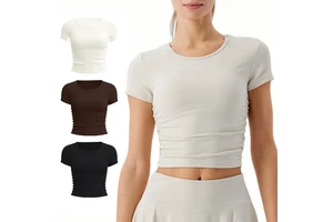 OEM&ODM Women's Yoga Crew Neck Breathable Quick-drying Skinny Fit Front Print Sports Fitness T-shirt Tops Casual Running