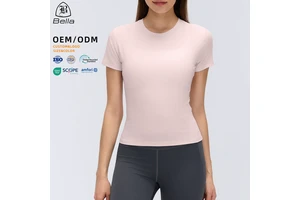 OEM Custom Women Quick Dry Sports T-shirt Short Sleeve Round Neck Yoga Tops Breathable Running Gym Wear Fitness Activewear