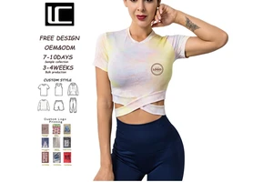 Tie Dye Printed Cropped Short Sleeve Fitness Top Quick Dry Breathable Stretchy Gym Yoga Training Sports Workout Women's T-Shirt
