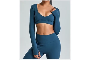 Women's Athletic Long Sleeve Top V-Neck Cut, Breathable Nylon Material, Great for Studio Training or Outdoor Jogging