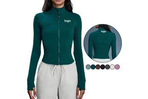 Custom Women Quick-Dry Four-Way Stretch Fitness Sports Top Long Sleeves Zipper Standing Collar Breathable Yoga Jackets Front