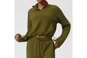 Women's Sportswear Yoga Casual Sports Sweatshirt Half-zip Stand Collar Long-sleeved Top Drawstring Waist Jogging Fitness Wear