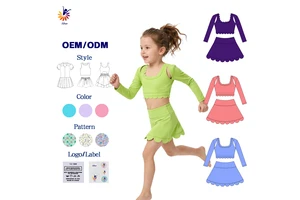 Girls Multi Occasion Yoga Set Wholesale Yoga Set Long Sleeve Top Scallop Skirt Built-In Shorts High Elasticity Custom Pattern