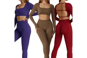 ECX7026 Women's Backless Quick-Dry Seamless square Neck Yoga Tank Top Long Sleeve Lightweight Fitness Workout T-shirts