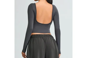 Cross-Border New Backless Plus Size Yoga Tank Top Long Sleeve Women Slim Sports Quick-Drying Spandex/Nylon Running