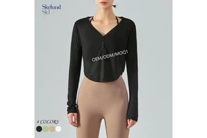 Customized Wholesale Loose V-Neck Yoga Long-Sleeve T-Shirt Cover-Up - Leisurely Drooping Feeling Design for Fitness