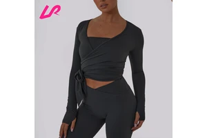 2024 Newest Lightweight Breathable Four Way Stretch Plus Size Activewear Workout Crop Top Yoga Wear Quick Dry Nylon Long Sleeve