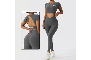 Best Quality Activewear Running Short Sleeved Gym Ribbed Backless Workout Fitness & Yoga Wear High Strength Quick Dry Sports Top
