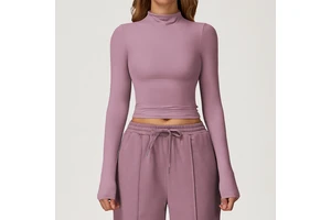 Versatile High Neck Tight-Fitting Top Quick-Dry Yoga Women's Wear Gym Top Fitness Sports Long Sleeve