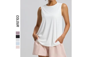 Summer Lightweight Loose Sleeveless Yoga Tank Top Solid Color Sports Vest Breathable Quick Dry Women's Fitness T-Shirts