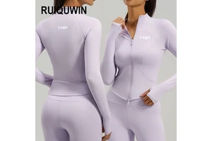 RUIQUWIN Women Side Pocket Yoga Top Slim Fit Running Wear Double Zip Sports Jacket Moisture Wicking Long Sleeve Durable Jacket
