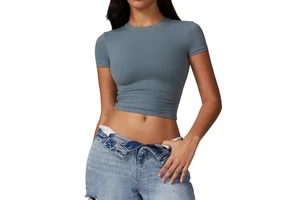 Summer Quick Dry Breathable Yoga Top Casual Crop Tops Slim Fit Short Sleeve High Neck Tight 100% Cotton T-shirt for Women