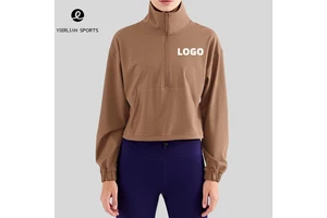 Spring New Women's High Collar Half Zip up Clothes Fashion Long Sleeves Yoga Top Clothes Women Yoga Workout Jacket Womens