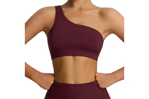 Asymmetric Strapless Sports Bra Wireless Shockproof Padded Yoga Crop Top Shorts Elastic Waist Women Fitness Gym Running Training