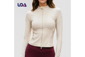 Long Sleeve Quick-Drying Fitness Cropped Yoga Top Breathable Women Slim Fit Full-zip Tight Yoga Jacket