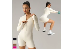 Wholesale Custom Logo Zipper Activewear For Women Sexy Yoga Workout One Piece Plus Size Rompers Jumpsuits Playsuits