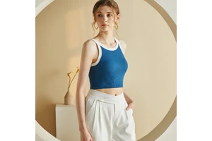 High Quality Women's Crop Top With Attached Bra Color Blocking Active Sporty Tank Top Custom Short Sleeveless Camisole