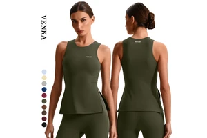 Women's Sleeveless Tank Top Breathable Quick Dry Tight Fitness Gym Round Neck Top Inside Padded Side Split for Yoga and Gym Use