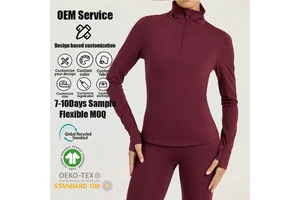 Custom Private Label Fitness Sports Clothing Half Zip Long Sleeve Workout Top Mock Neck Quick Dry Yoga Shirt with Thumbholes