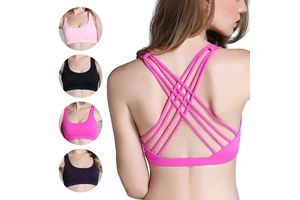Blue Beauty Cross Back Wireless Yoga Sports Bra Spandex/Nylon Medium Support V-neck Breathable Four-Way Stretch Plus Size