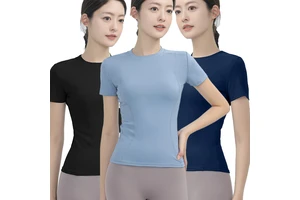 Custom Logo Women's Sports Fitness Tight-Fitting Running Sweat-Wicking Quick-Dry Top Slimming Fitted Yoga Short-Sleeved T-Shirt