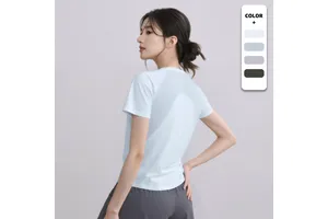 Spliced Mesh Polyester Quick-Drying Sportswear Womens Slimming Yoga Suit Short-Sleeve T-Shirt Running Apparel Training
