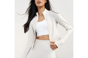 Wholesale Stand Collar Sports Running Wear Gym Fitness Tops Women Zipper Long Sleeve Thumb Holes Fleece Yoga Jacket
