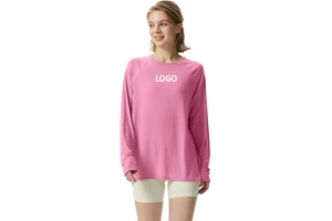 Custom Loose Spandex Dry Fit Basic Super Soft Breathable Front Sports Yoga Top Long Sleeve Gym t Shirt for Women