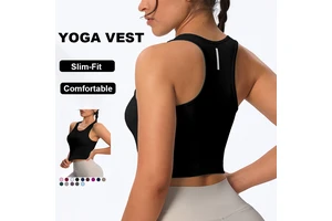 Women's Seamless Knitted Elastic Breathable Yoga Tank Top Summer Solid Color Running Fitness Sports Vest
