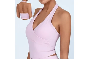 Aoyema Women's Breathable sleeveless Gym Fitness Vest Bare Back Padded Top Halter V-Neck Cross-Border Yoga bra for Sports Wear