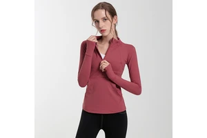 Stretchy Tight Lightweight Breathable Quick Dry Women's Autumn Winter Polyester/Nylon Yoga Long-Sleeved Zip Sport Tops Running
